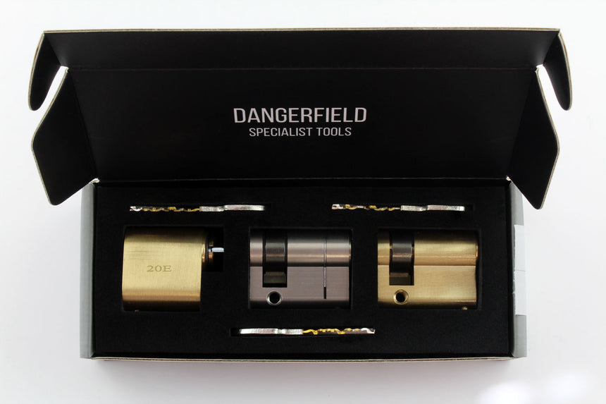 Dangerfield Presentation box for Metal Training Locks - lid open, locks inside