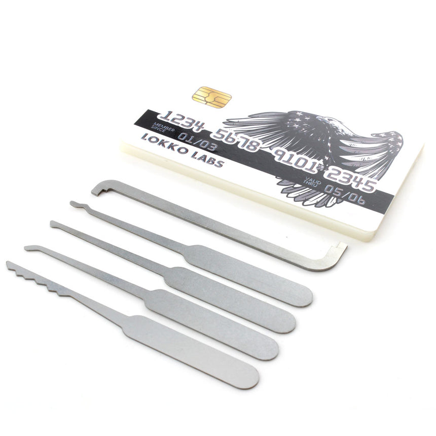 Credit Card Lock Pick Set with 5 tools - angled view